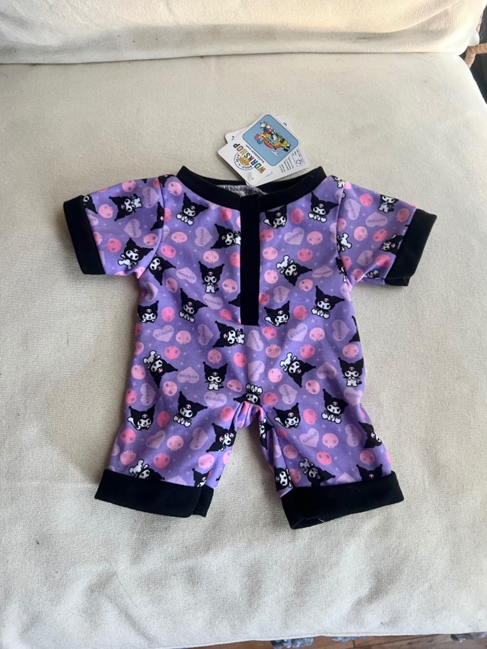 NWT new Kuromi purple stuffy plush pajama dress up baby romper with black cat